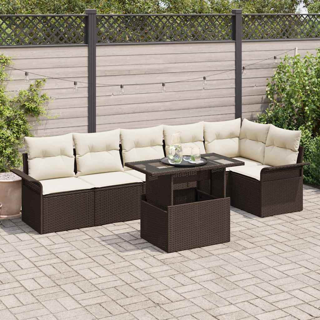 vidaXL Gartensofa-set mit Kissen 7 pcs Braun Poly-Rattan