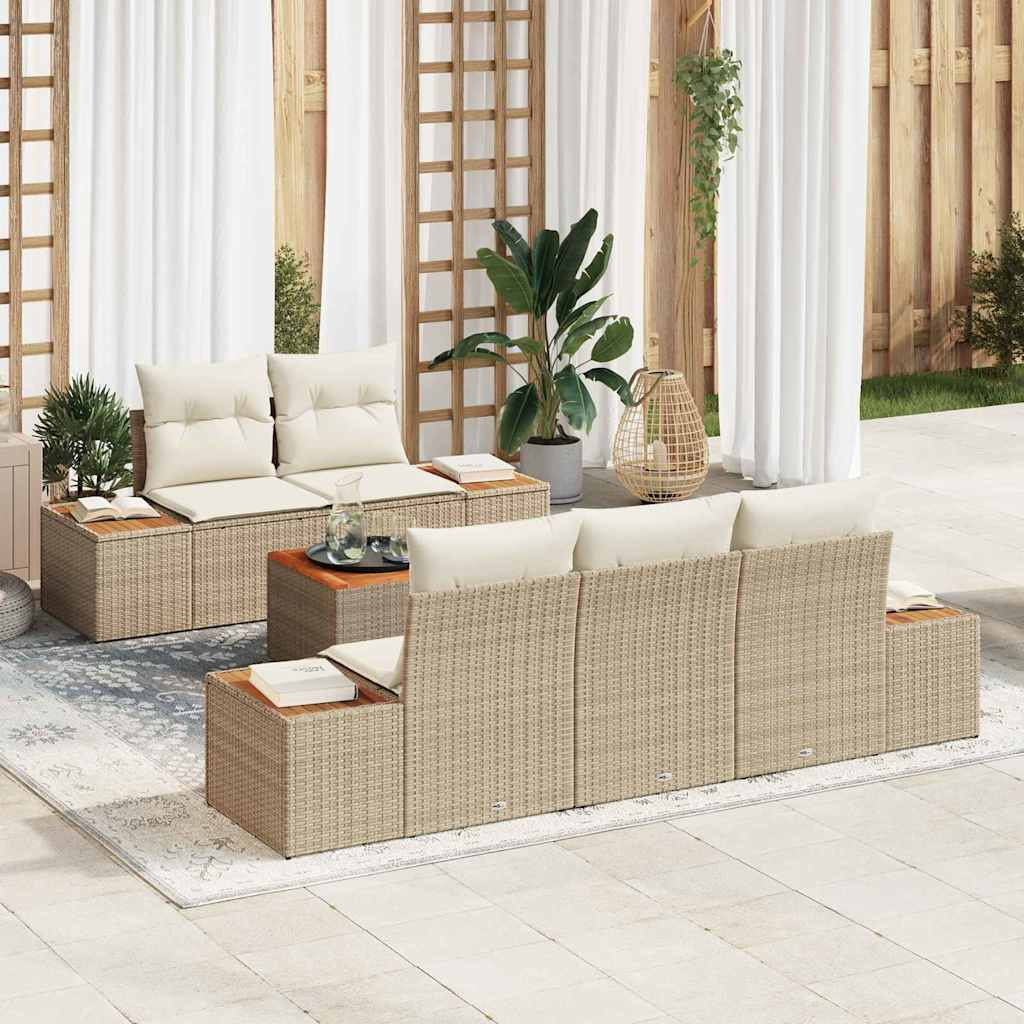 vidaXL Gartensofa-set mit Kissen 6 pcs Beige Poly Rattan