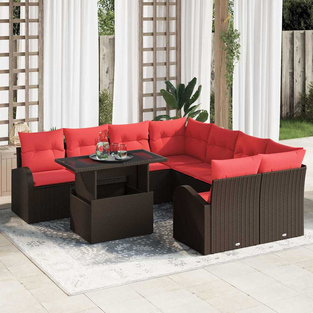 vidaXL Gartensofa-set mit Speicher 9 pcs Braun Poly-Rattan
