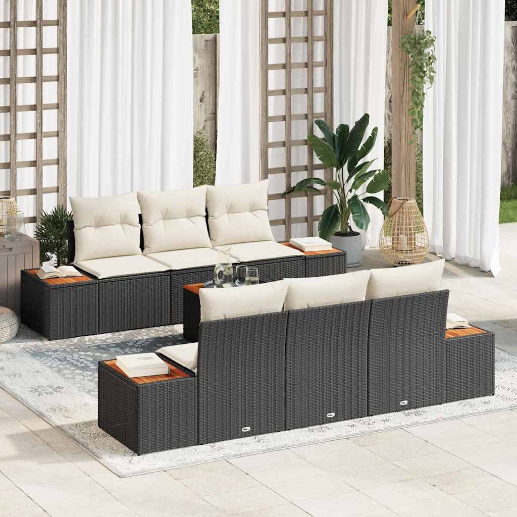 vidaXL Gartensofa-set mit Kissen 7 pcs Schwarz Poly Rattan