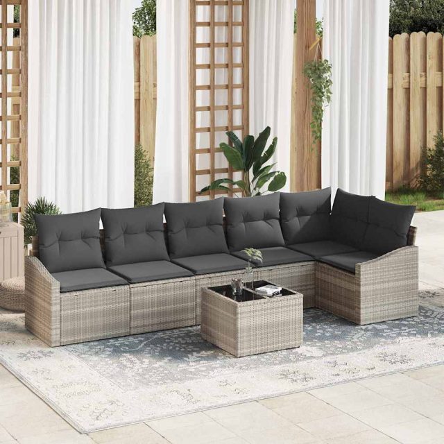 vidaXL Sofa Set mit Kissen 7 pcs Hellgrau Poly Rattan