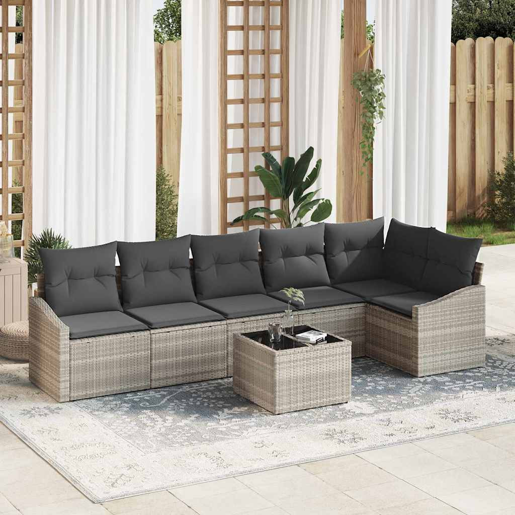 vidaXL Sofa Set mit Kissen 7 pcs Hellgrau Poly Rattan