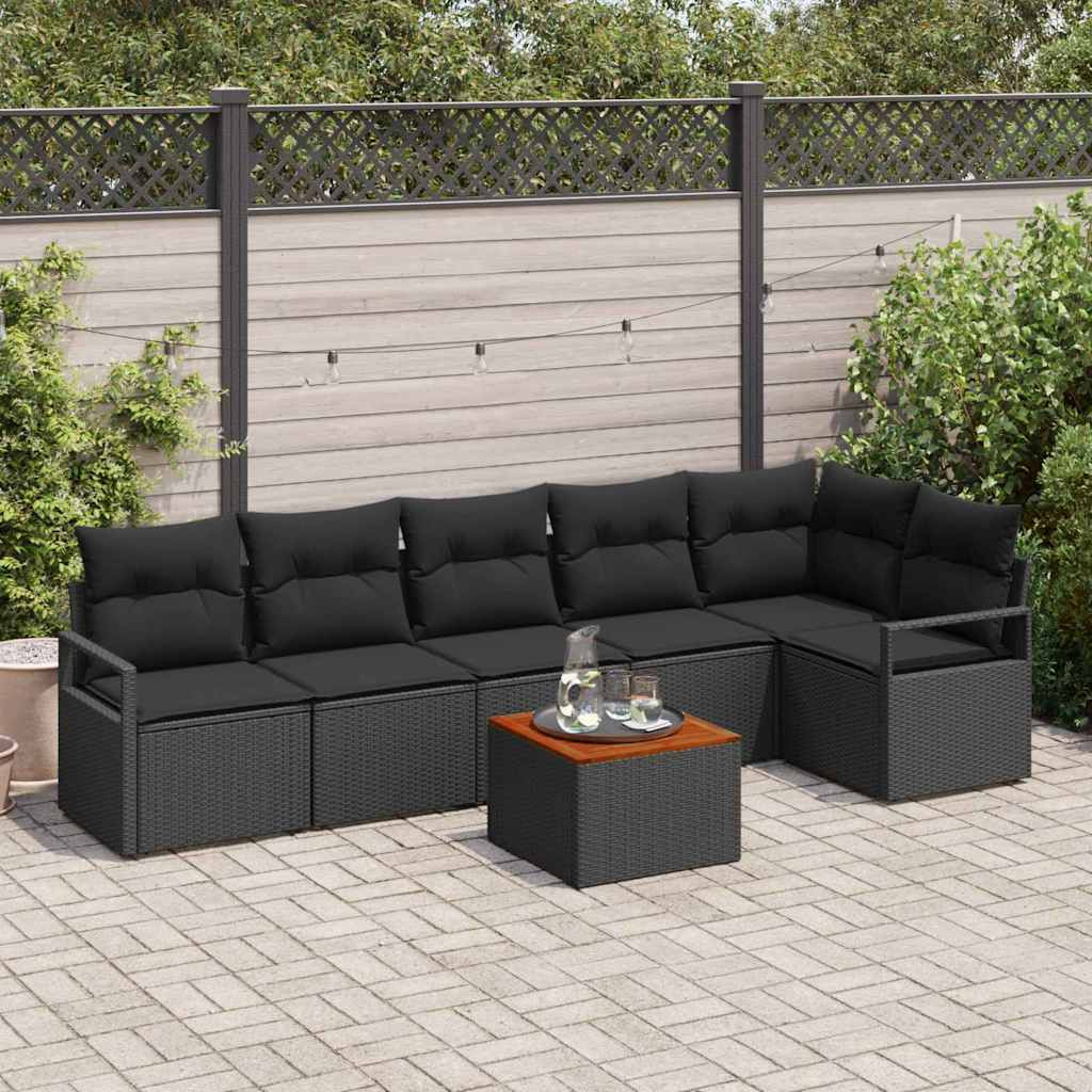 vidaXL Gartensofa-set mit Kissen 7 pcs Schwarz Poly-Rattan