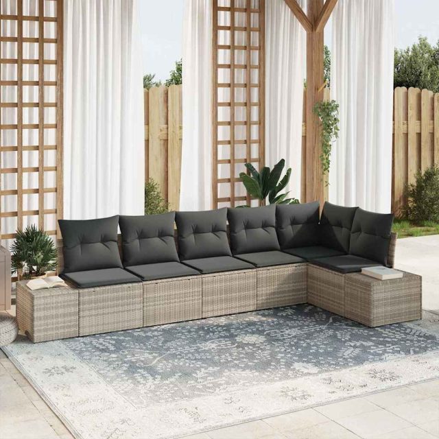vidaXL Gartensofa-set mit Kissen 6 pcs Hellgrau Poly-Rattan