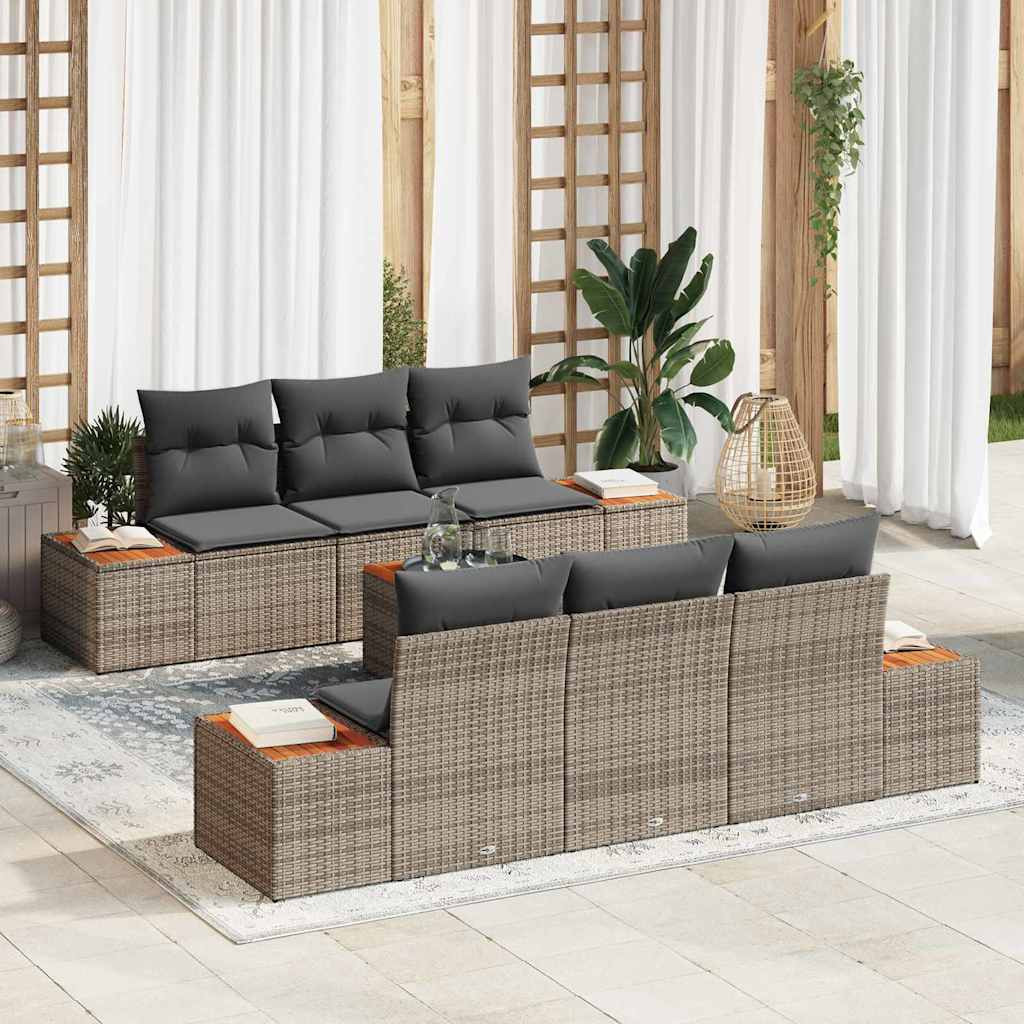 vidaXL Gartensofa-set mit Kissen 7 pcs Grau Poly Rattan