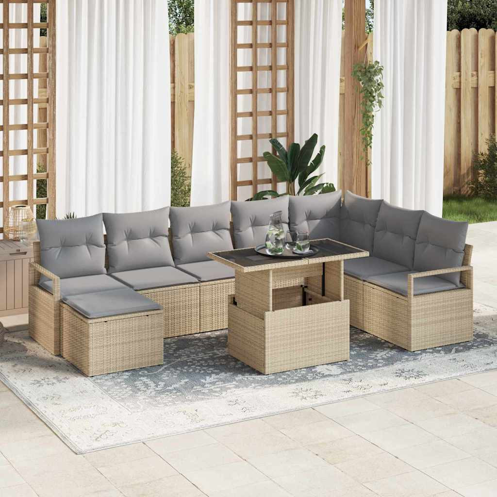 vidaXL Garten-Sofa-Set mit Kissen 9 pcs Beige und Hellgrau
