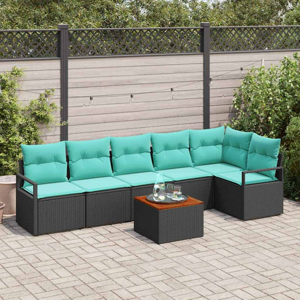 vidaXL Gartensofa-set mit Kissen 7 pcs Schwarz Poly-Rattan