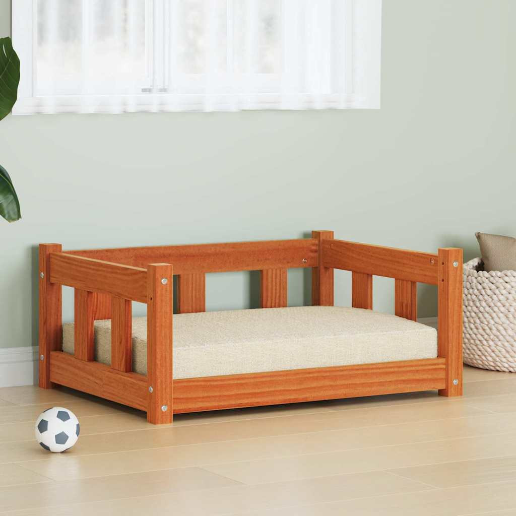vidaXL Hundebett Wachsbraun 65,5 x 50 x 28 cm Massives Kiefernholz