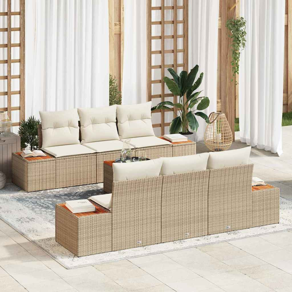 vidaXL Gartensofa-set mit Kissen 7 pcs Beige Poly Rattan
