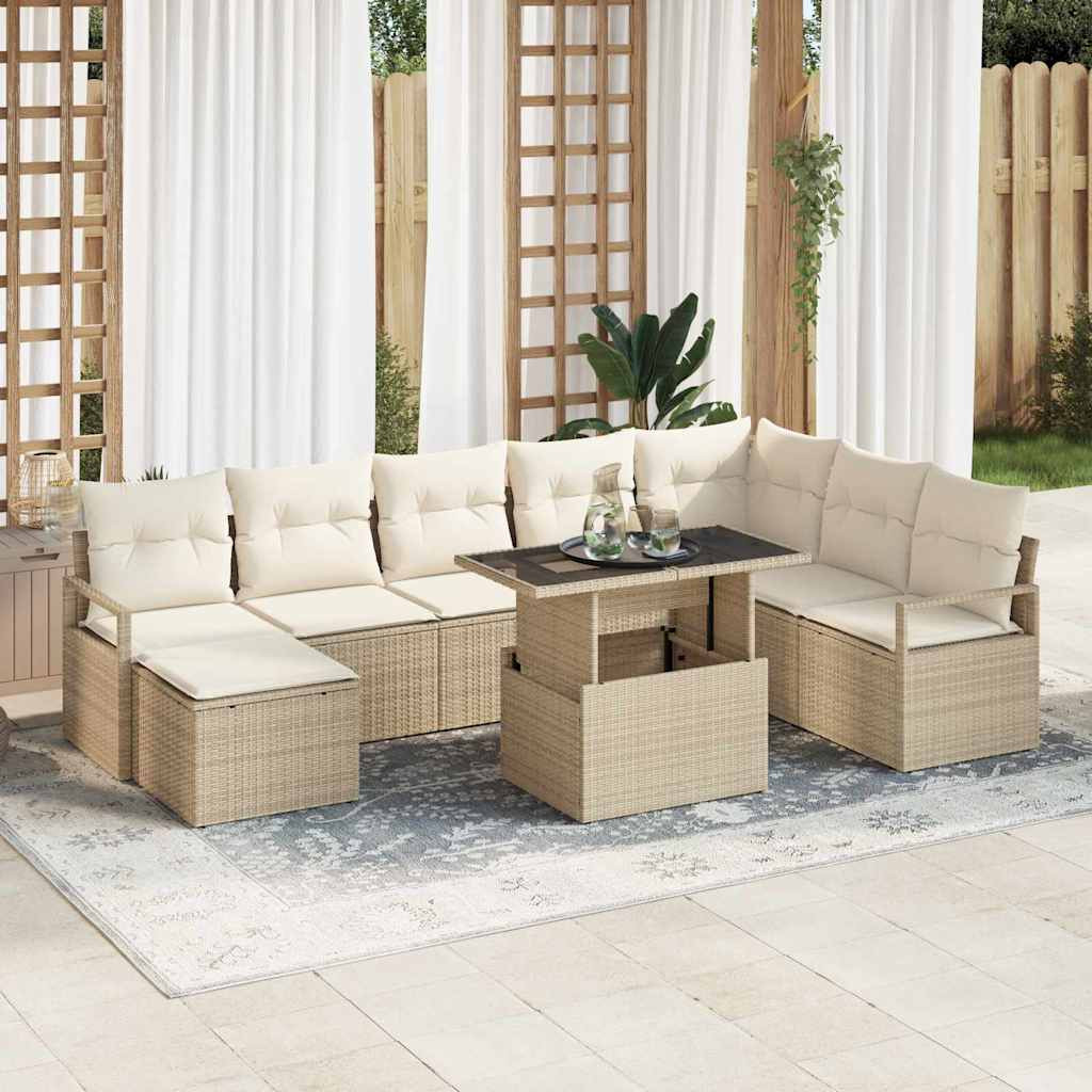 vidaXL Garten-Sofa-Set mit Kissen 9 pcs Beige und Creme