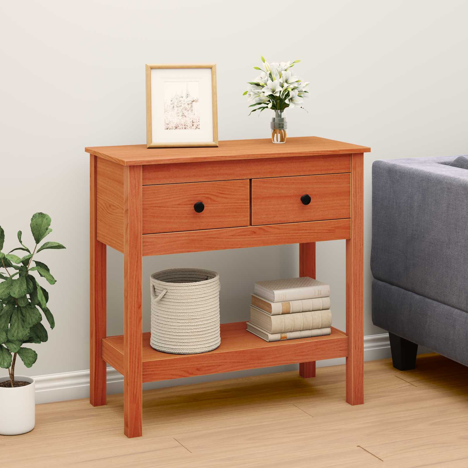 vidaXL Konsolentisch Wachsbraun 75 x 35 x 75 cm Massives Kiefernholz