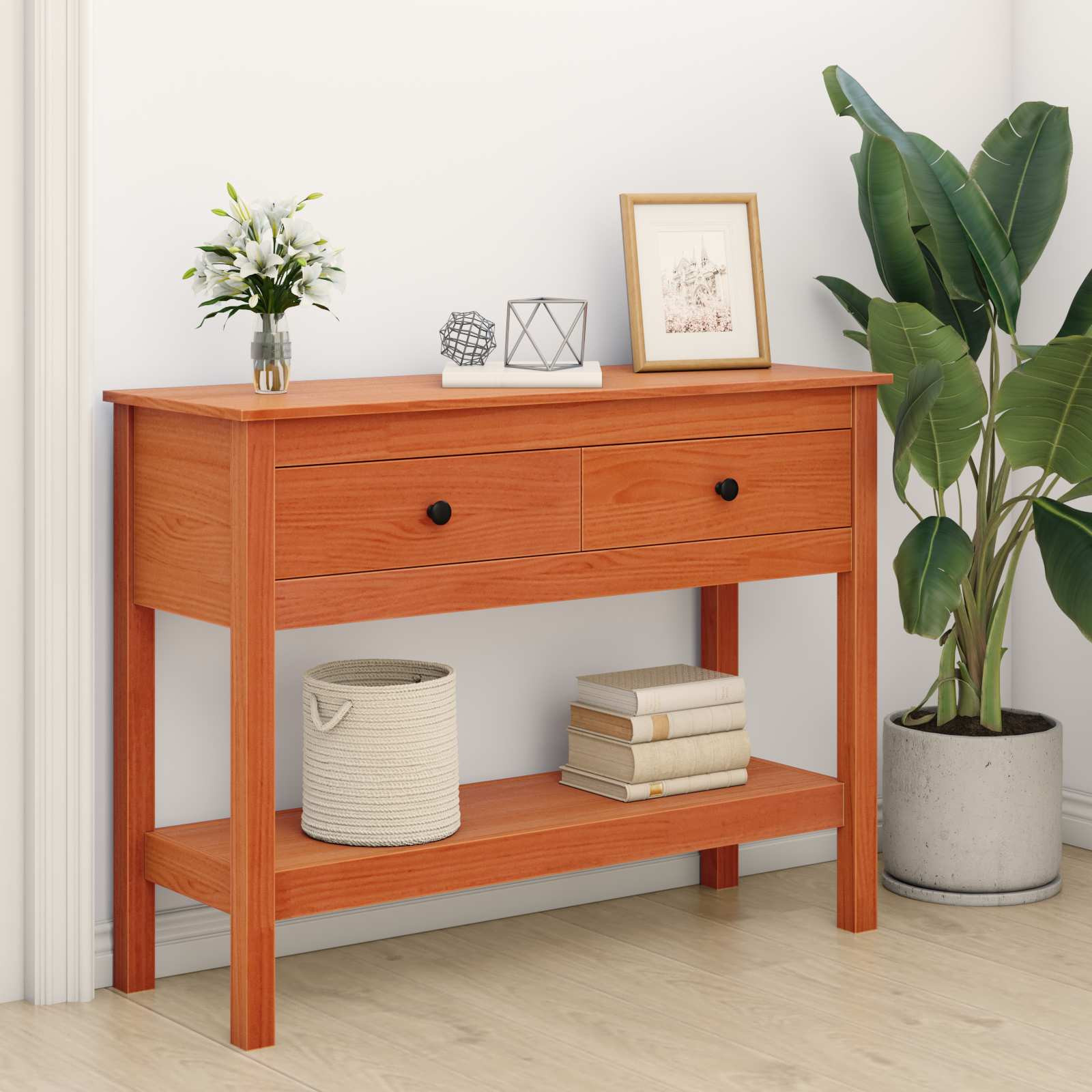 vidaXL Konsolentisch Wachsbraun 100 x 35 x 75 cm Massives Kiefernholz