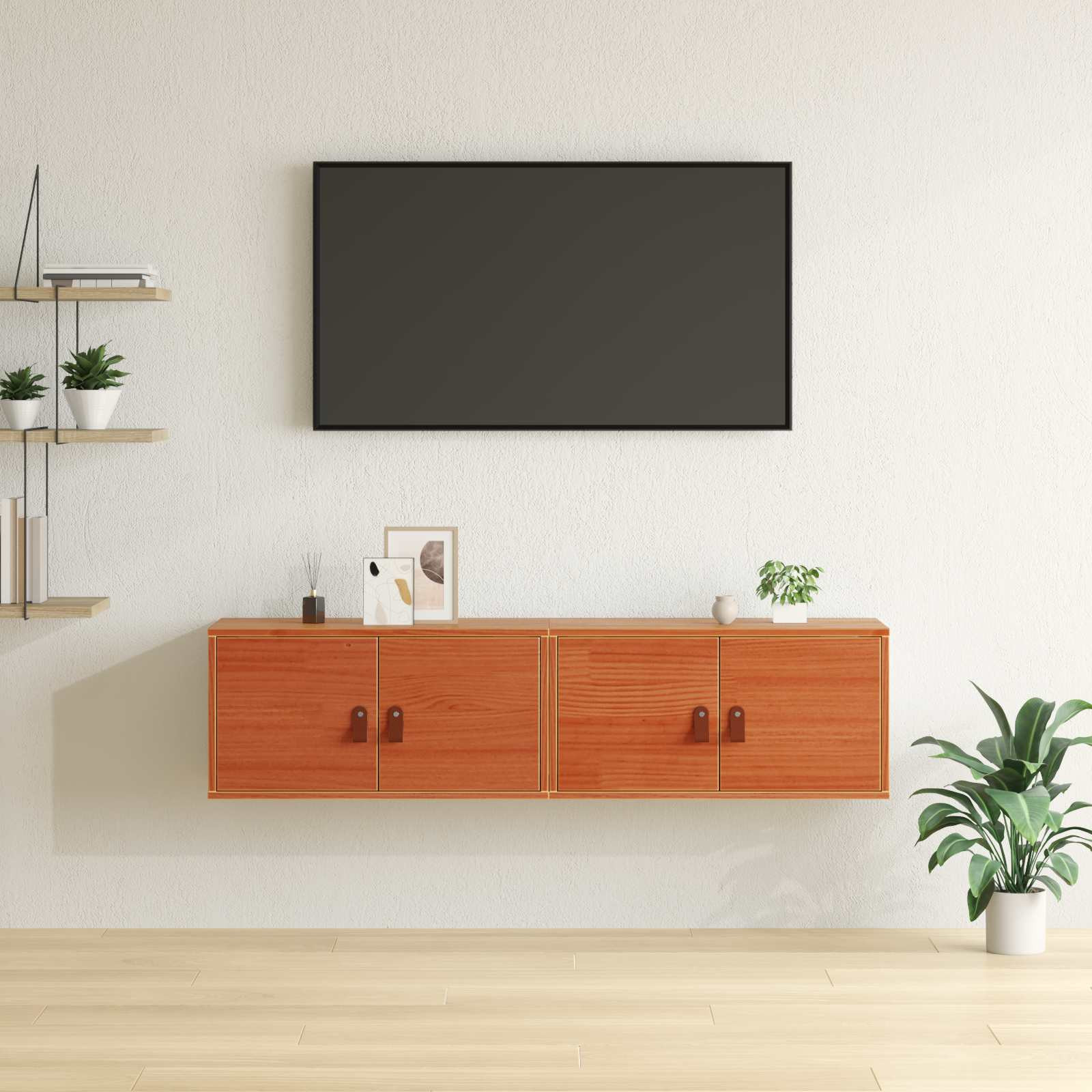 vidaXL Wandschrank mit Regal mit Tür 2 pcs Wachsbraun 60 x 30 x 30 cm