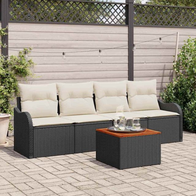 vidaXL Gartensofa-set mit Kissen 5 pcs Schwarz Poly-Rattan