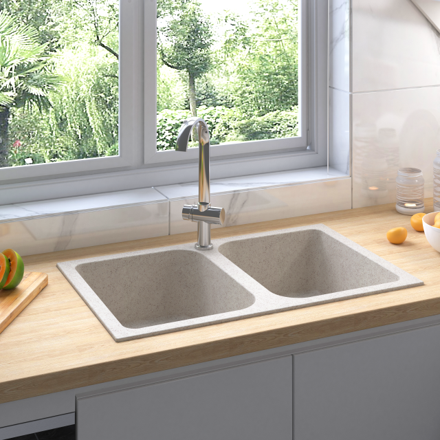 vidaXL Küchen-Spüle Beige 76 x 48 x 30 cm Quarz und Harz