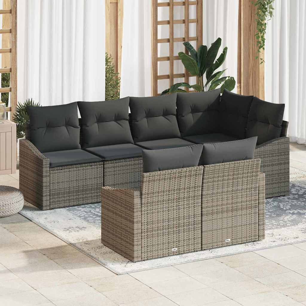 vidaXL Sofa Set mit Kissen 7 pcs Grau Poly Rattan