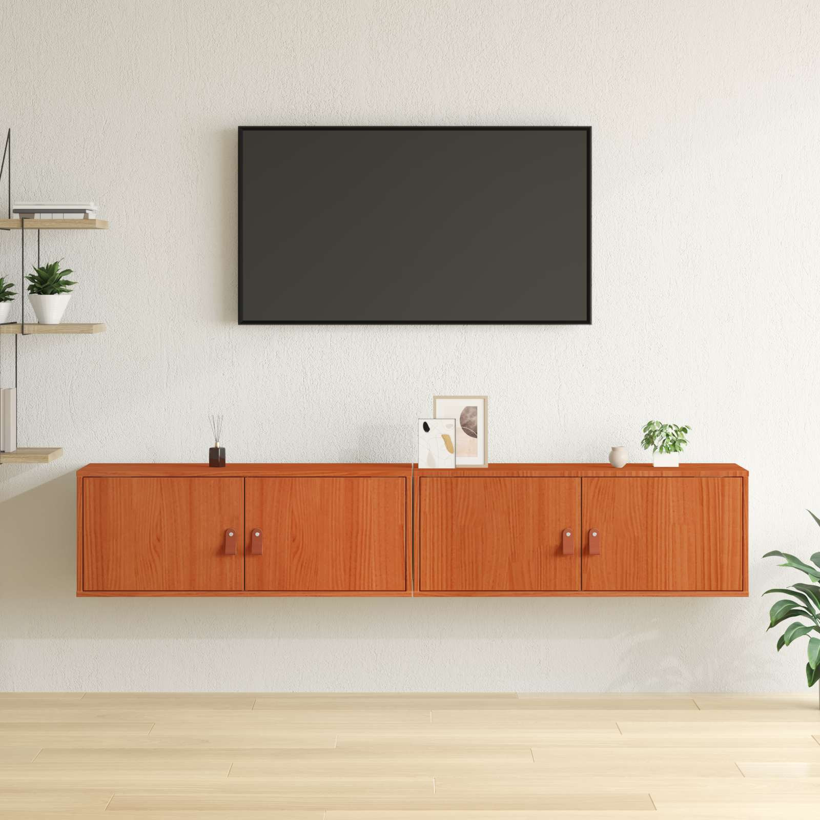 vidaXL Wandschrank mit Regal mit Tür 2 pcs Wachsbraun 80 x 30 x 30 cm