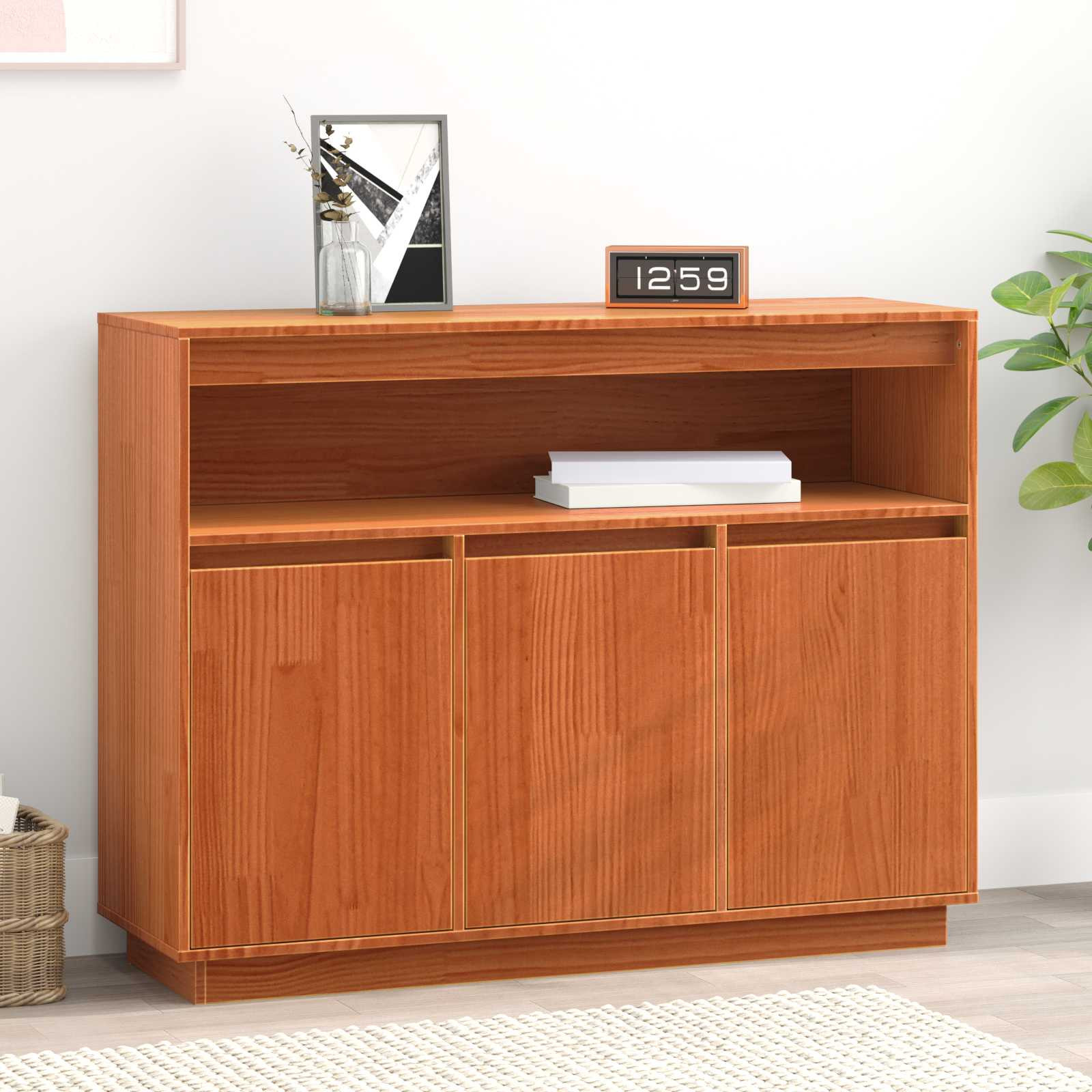 vidaXL Sideboard Wachsbraun 104,5 x 34 x 80 cm Massives Kiefernholz