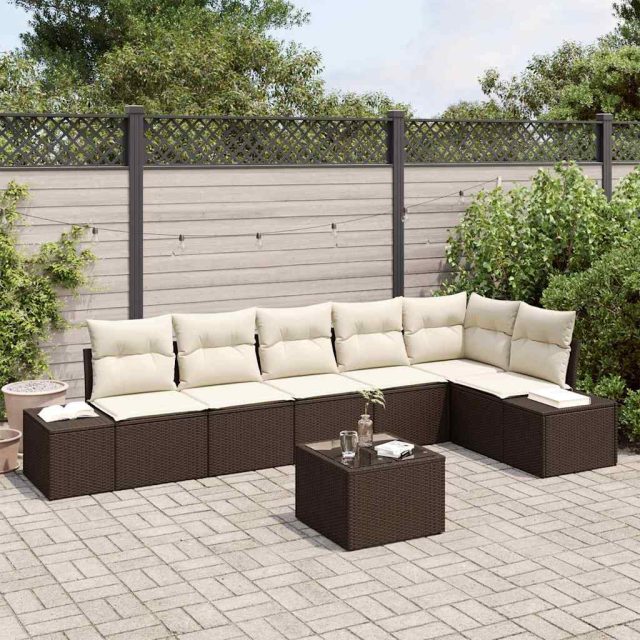 vidaXL Gartensofa-set mit Kissen 7 pcs Braun und Creme Poly-Rattan