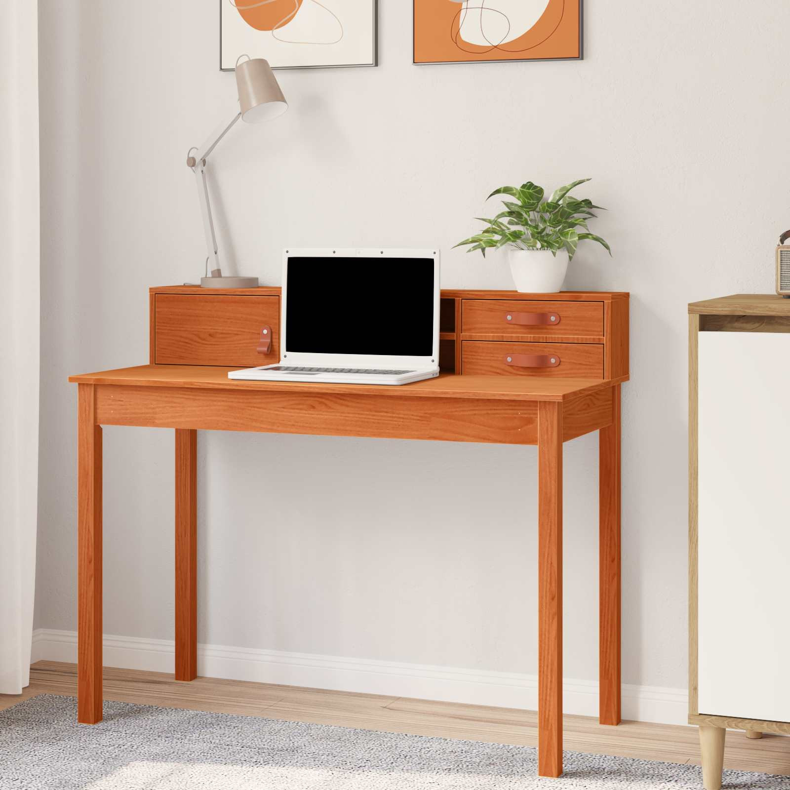 vidaXL Schreibtisch Wachsbraun 110 x 50 x 93 cm Massives Kiefernholz