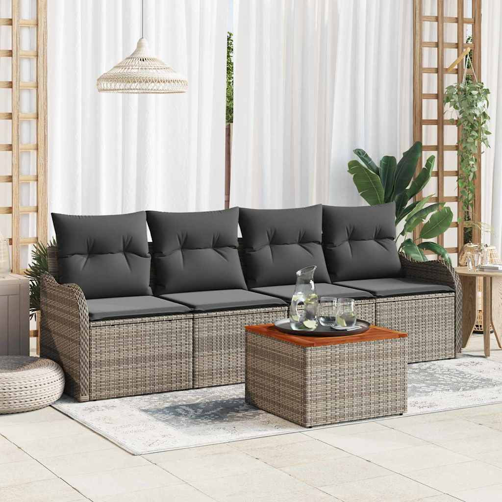 vidaXL Gartensofa-set mit Kissen 5 pcs Grau Poly-Rattan