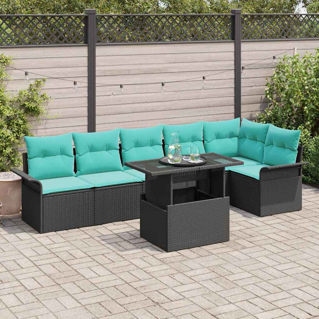 vidaXL Gartensofa-set mit Kissen 7 pcs Schwarz Poly-Rattan