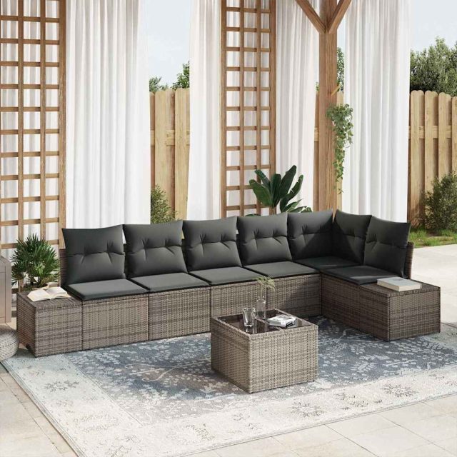vidaXL Gartensofa-set mit Kissen 7 pcs Grau Poly-Rattan