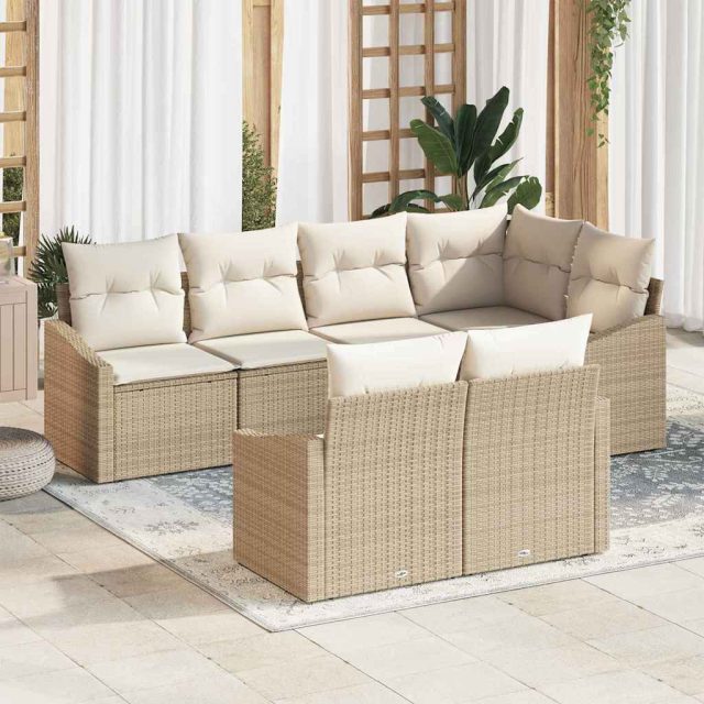 vidaXL Sofa Set mit Kissen 7 pcs Beige Poly Rattan