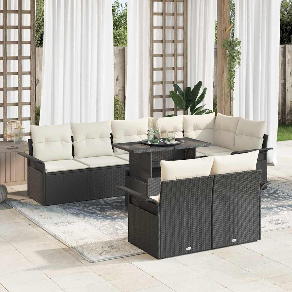 vidaXL Gartensofa-set mit Kissen 9 pcs Schwarz Poly-Rattan