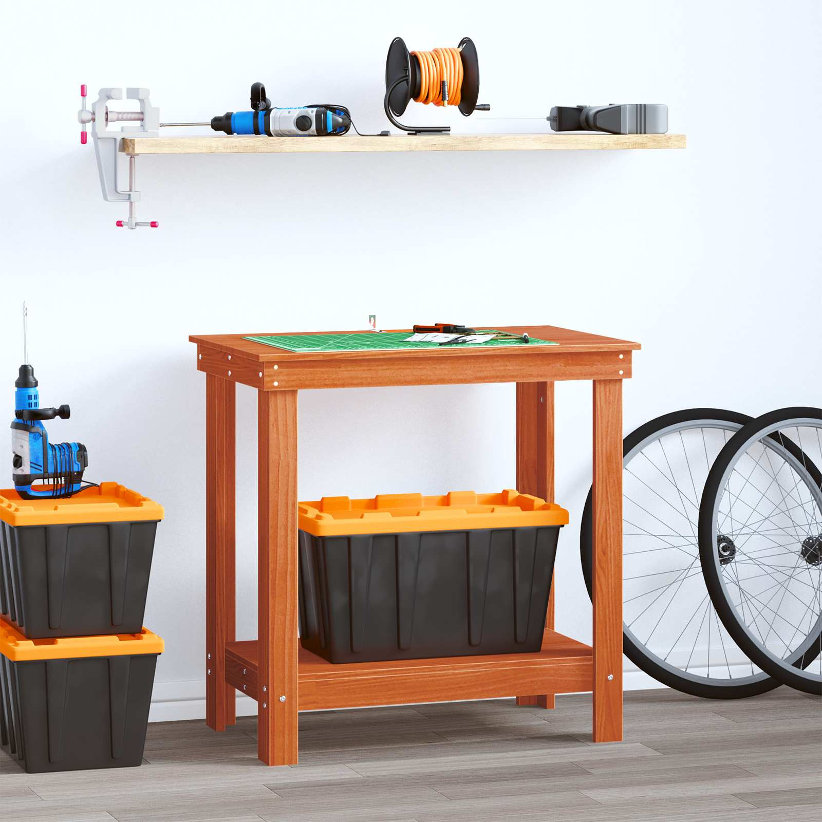 vidaXL Werkbank Wachsbraun 80 x 50 x 80 cm Massives Kiefernholz