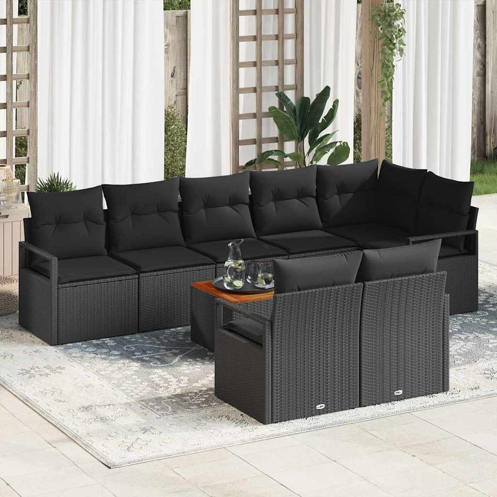 vidaXL Gartensofa-set mit Kissen 9 pcs Schwarz Poly-Rattan