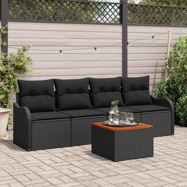 vidaXL Gartensofa-set mit Kissen 5 pcs Schwarz Poly-Rattan