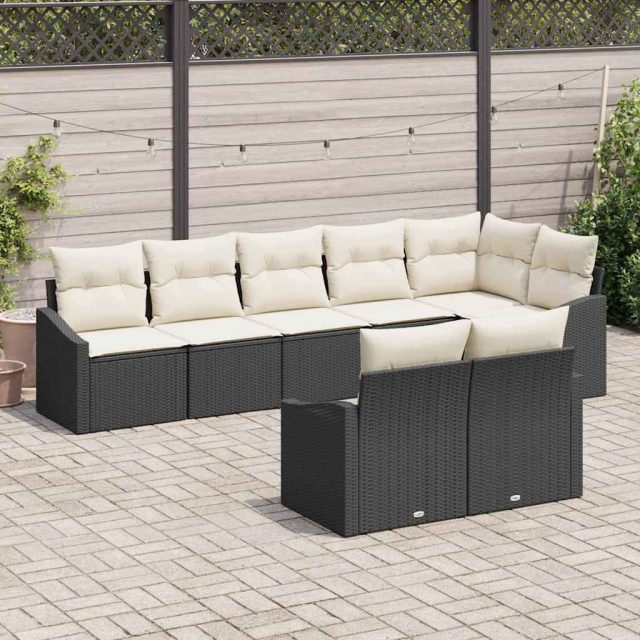 vidaXL Sofa Set mit Kissen 8 pcs Schwarz Poly-Rattan