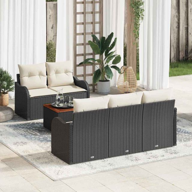 vidaXL Gartensofa-set mit Kissen 6 pcs Schwarz Poly-Rattan