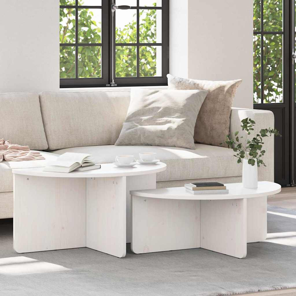 vidaXL Couchtisch 2 pcs Weiß Massivholz Kiefer
