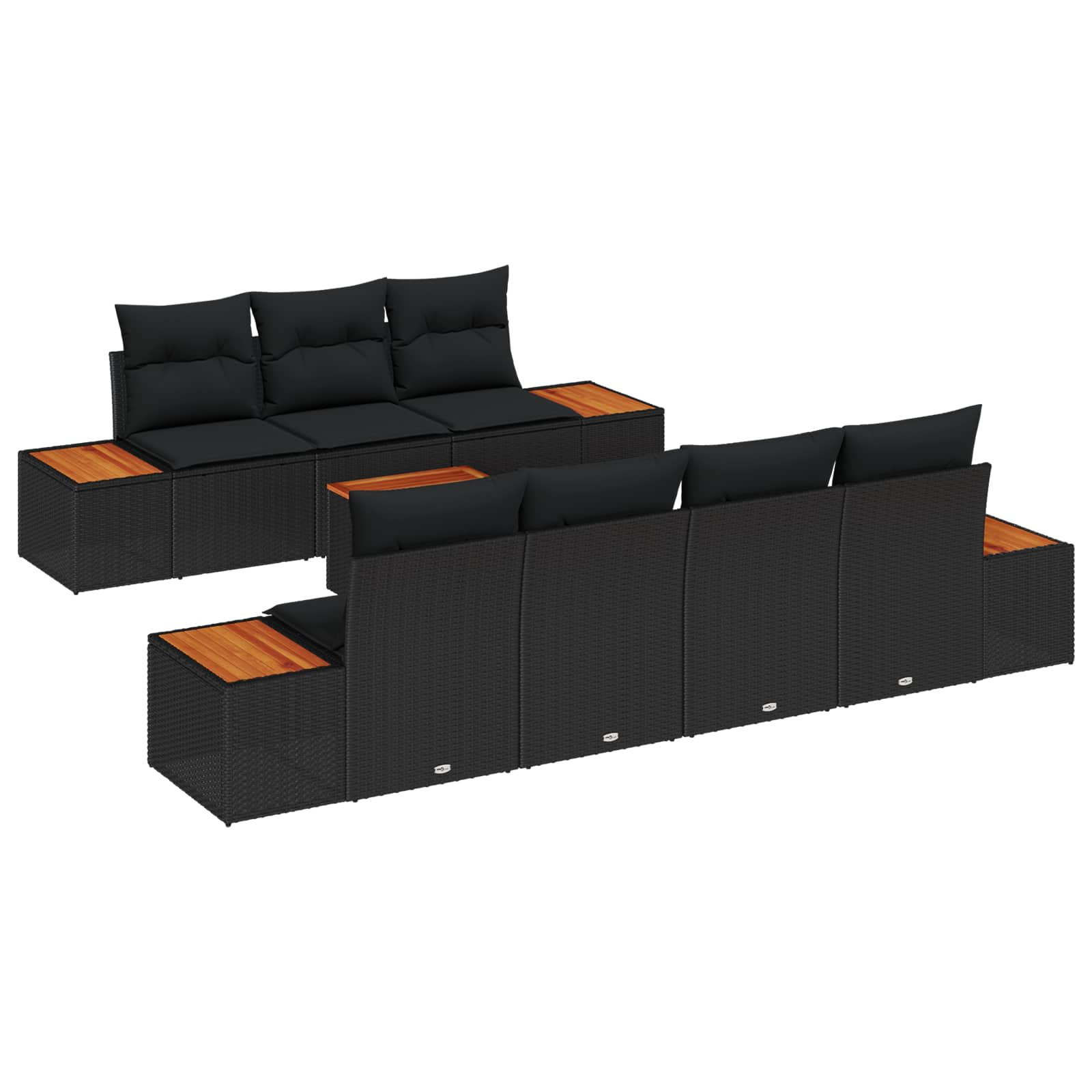 vidaXL Gartensofa-set mit Kissen 8 pcs Schwarz Poly Rattan