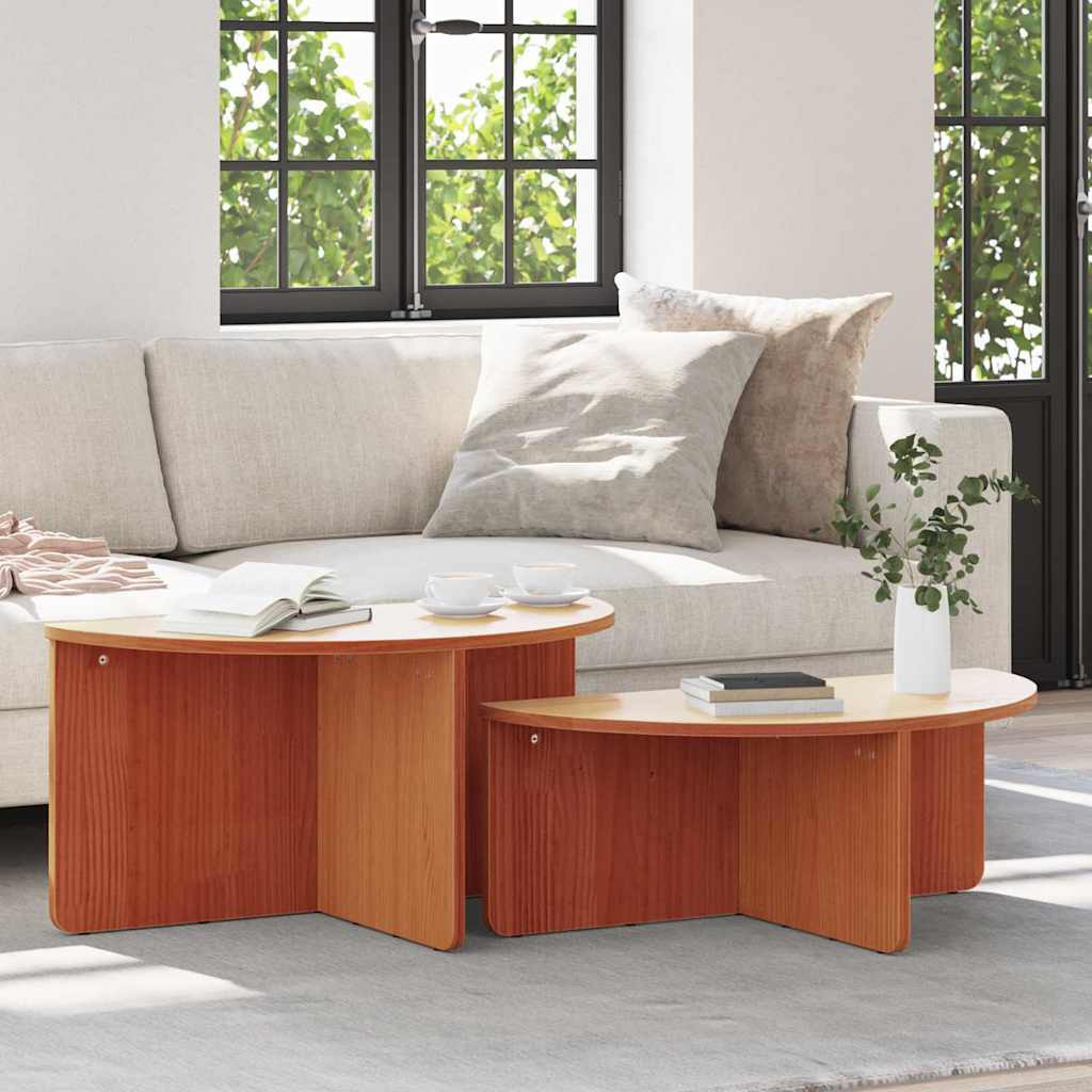 vidaXL Couchtisch 2 pcs Wachsbraun Massivholz Kiefer