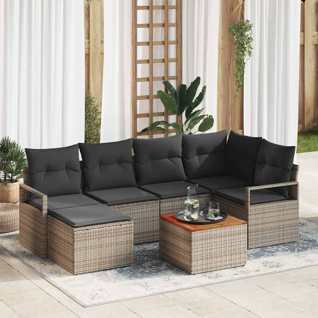 vidaXL Gartensofa-set mit Kissen 7 pcs Grau Poly-Rattan