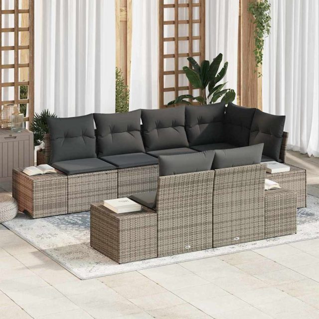 vidaXL Gartensofa-set mit Kissen 7 pcs Grau Poly-Rattan