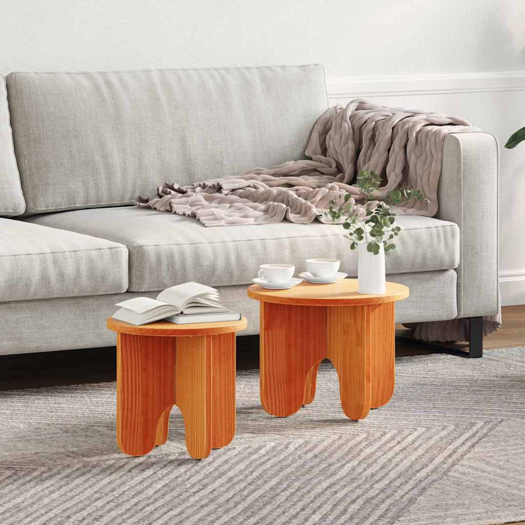 vidaXL Couchtisch 2 pcs Wachsbraun Massivholz Kiefer
