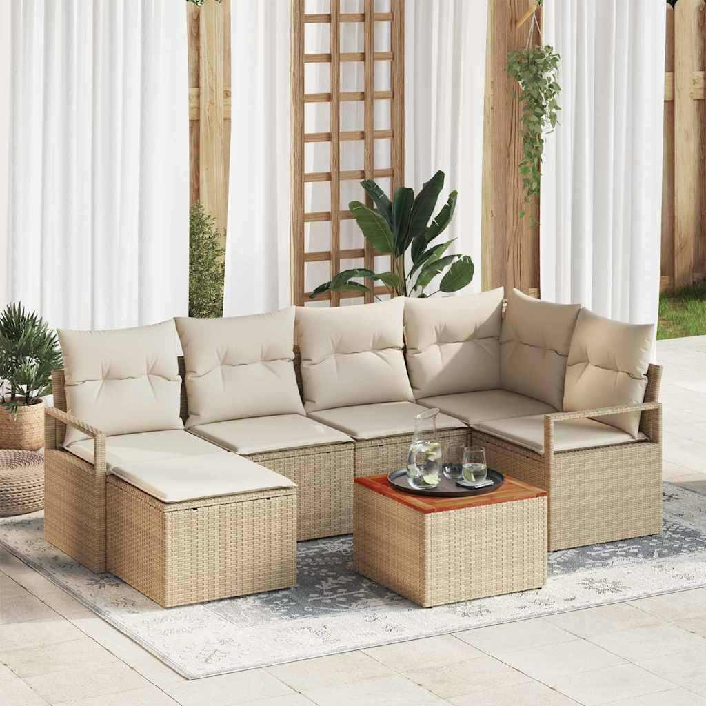 vidaXL Gartensofa-set mit Kissen 7 pcs Beige Poly-Rattan