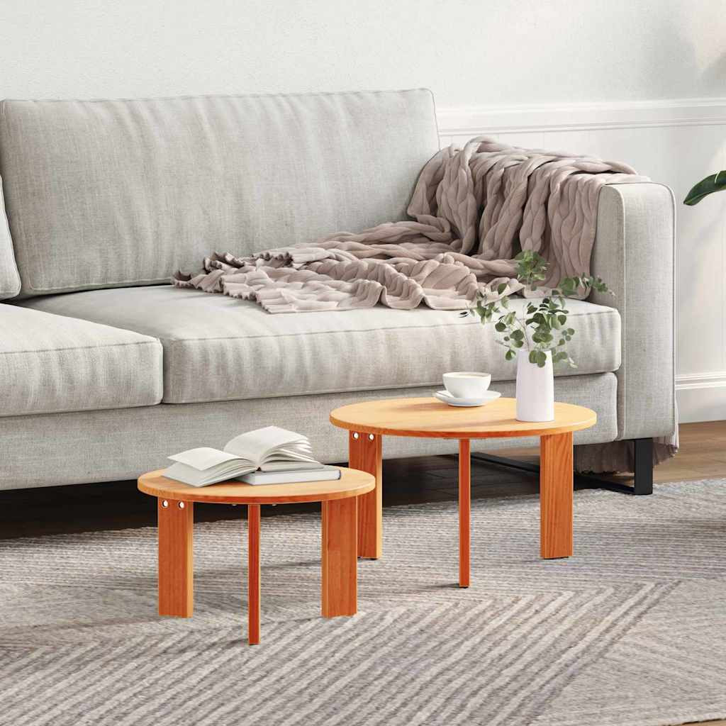 vidaXL Couchtisch 2 pcs Wachsbraun Massivholz Kiefer