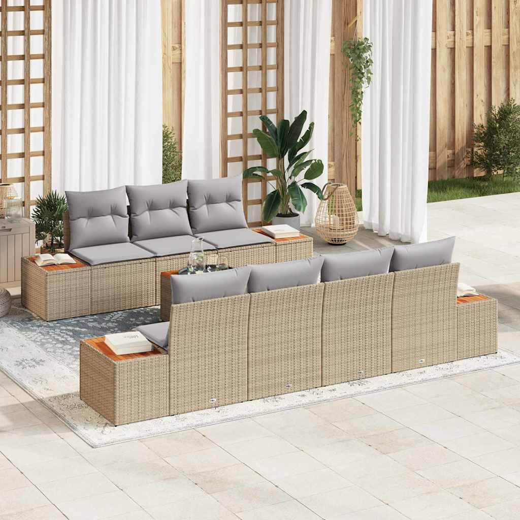 vidaXL Gartensofa-set mit Kissen 8 pcs Beige Poly Rattan