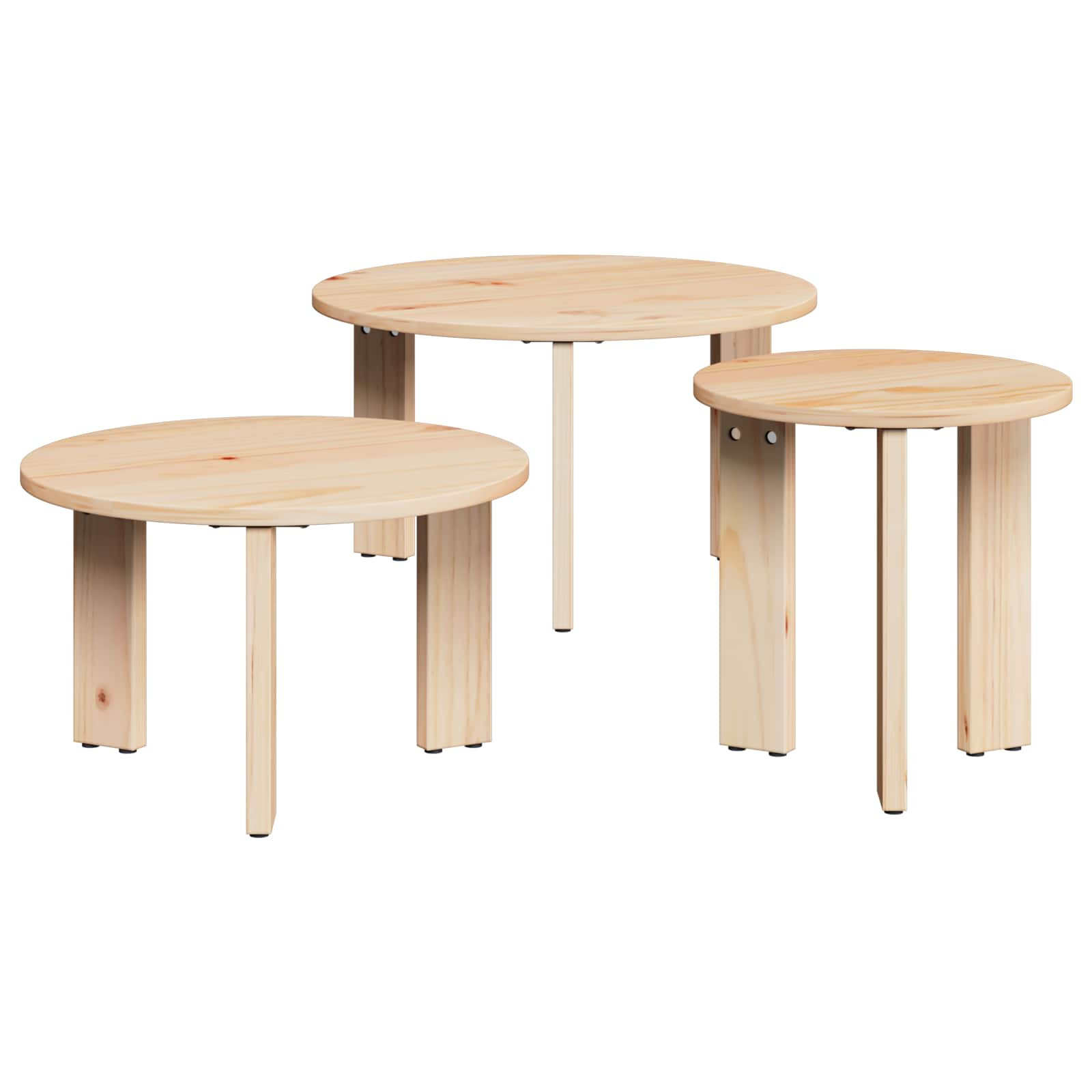 vidaXL Couchtisch 3 pcs Natur Massivholz Kiefer