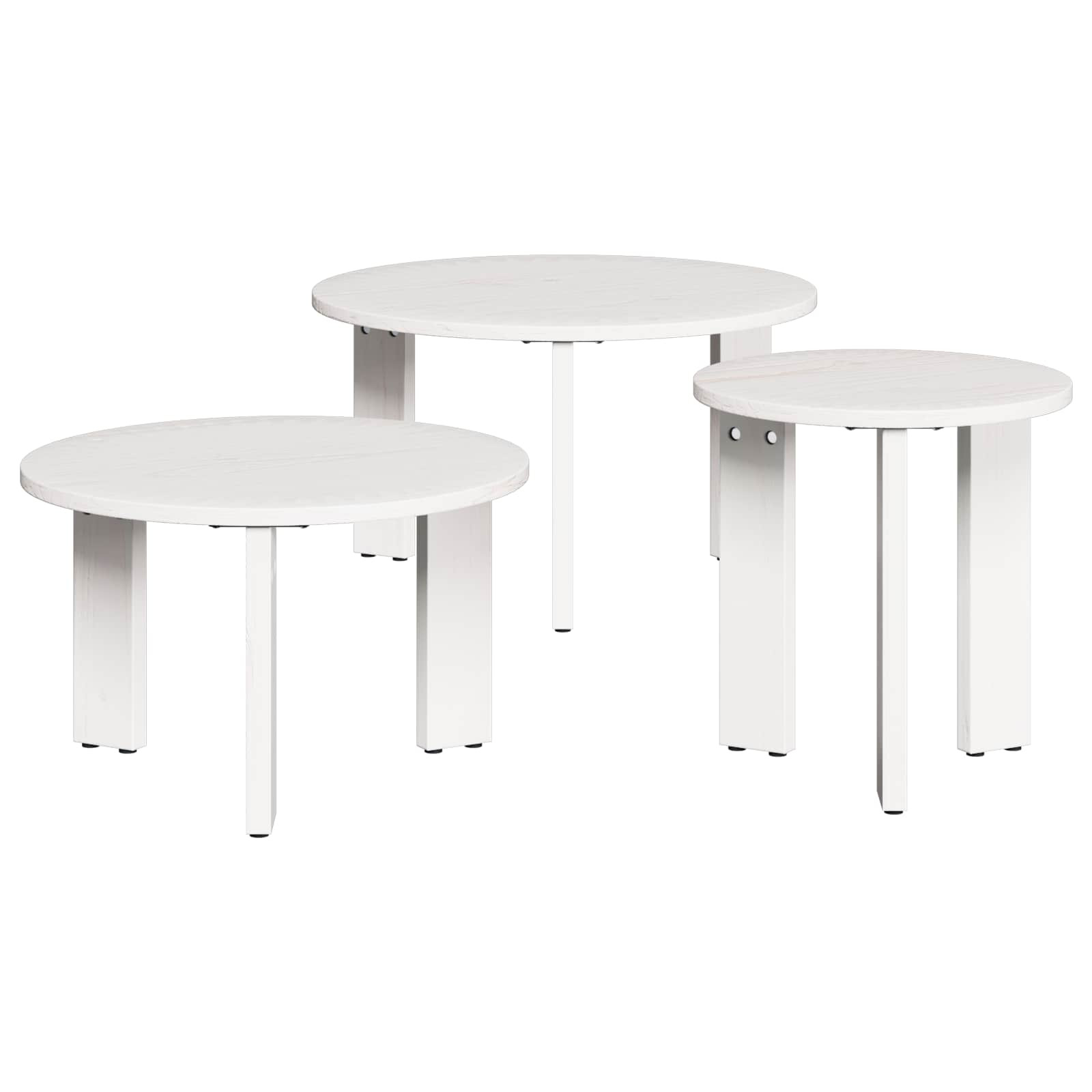 vidaXL Couchtisch 3 pcs Weiß Massivholz Kiefer