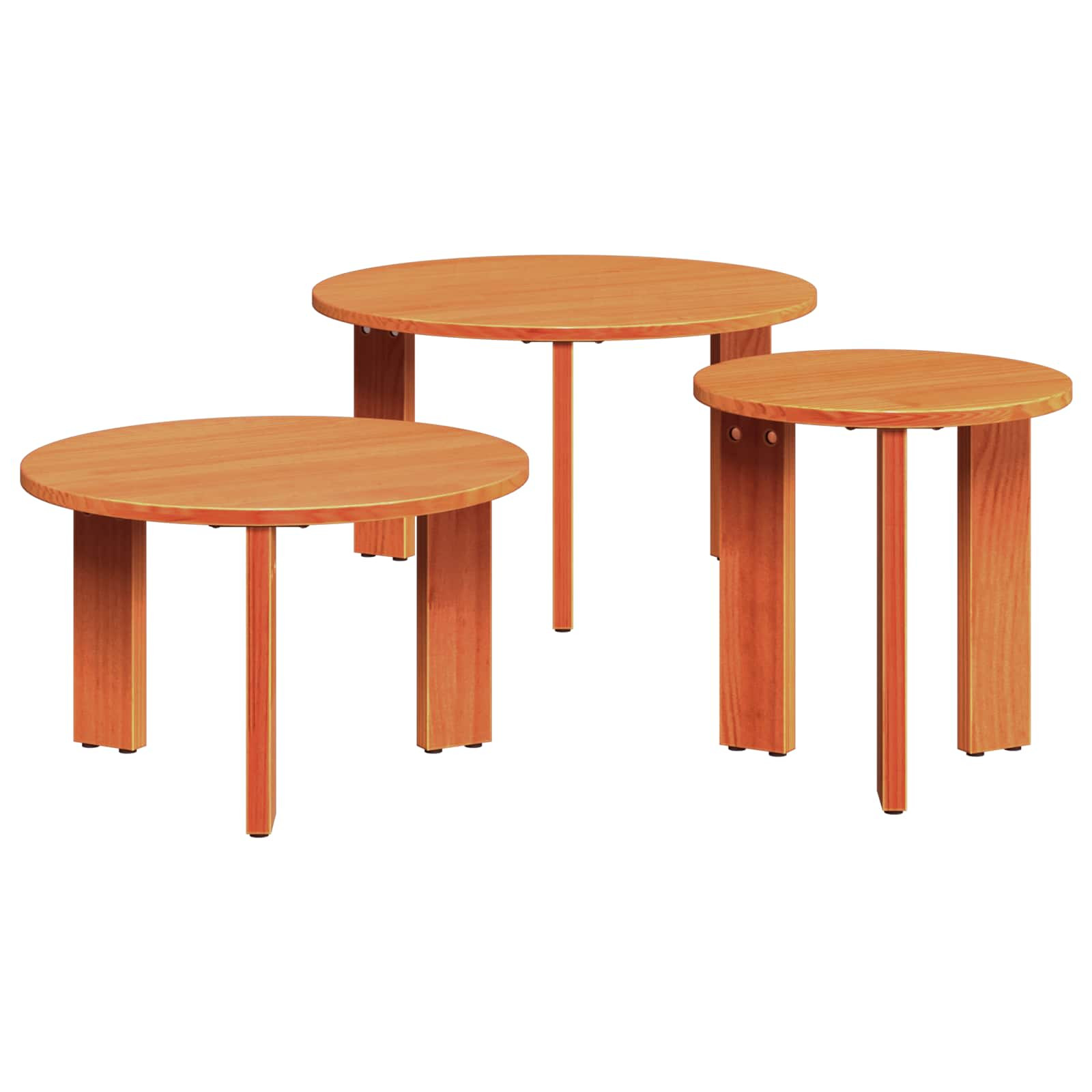 vidaXL Couchtisch 3 pcs Wachsbraun Massivholz Kiefer