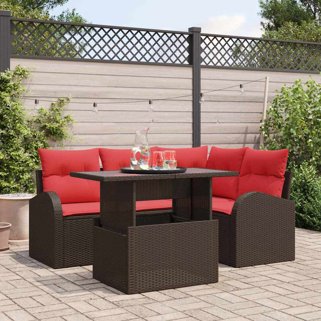 vidaXL Gartensofa-set mit Speicher 5 pcs Braun und Rot Poly-Rattan