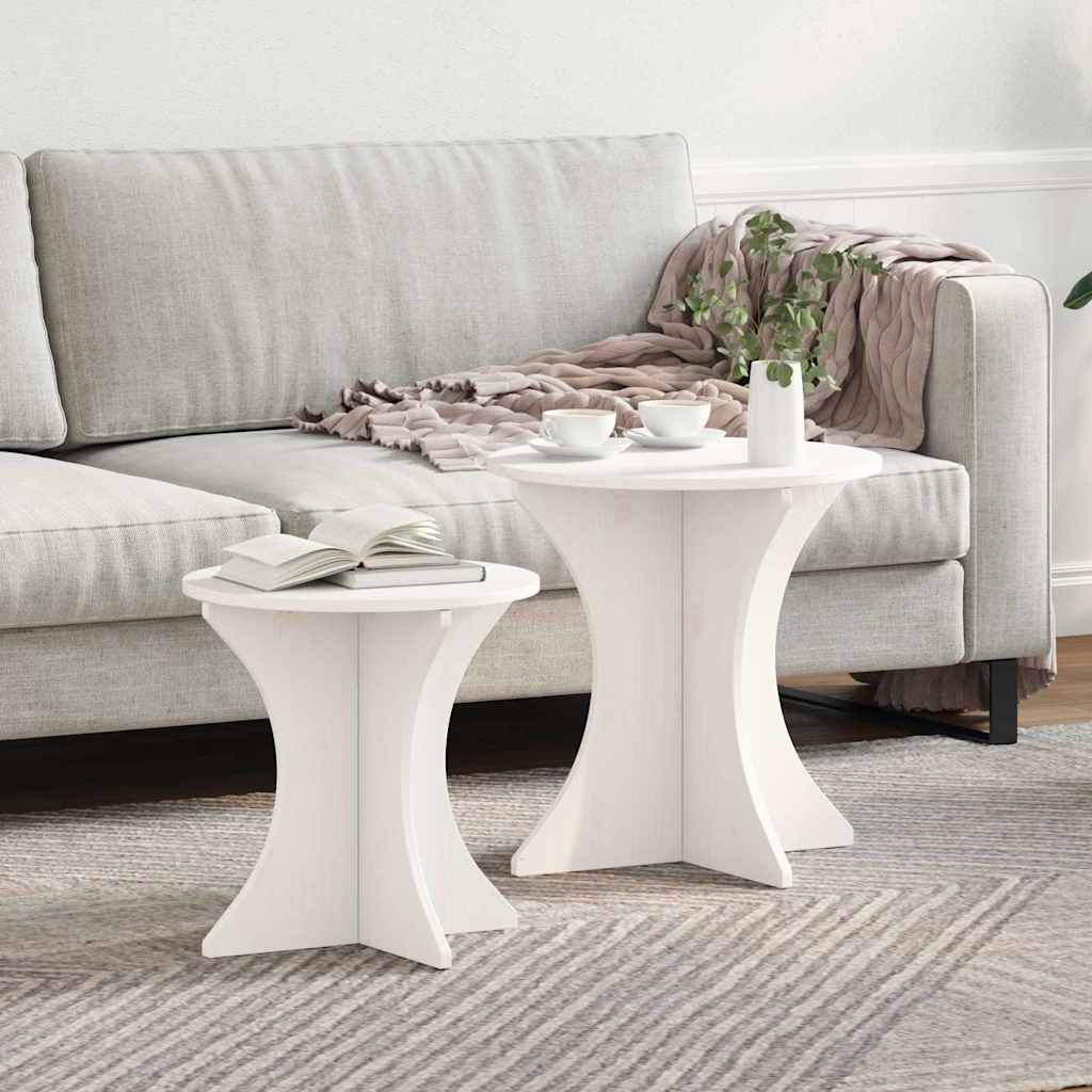 vidaXL Couchtisch 2 pcs Weiß Massivholz Kiefer