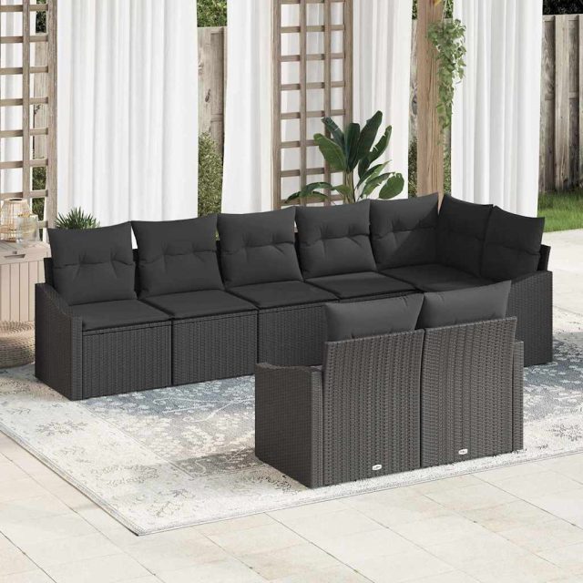 vidaXL Sofa Set mit Kissen 8 pcs Schwarz Poly Rattan