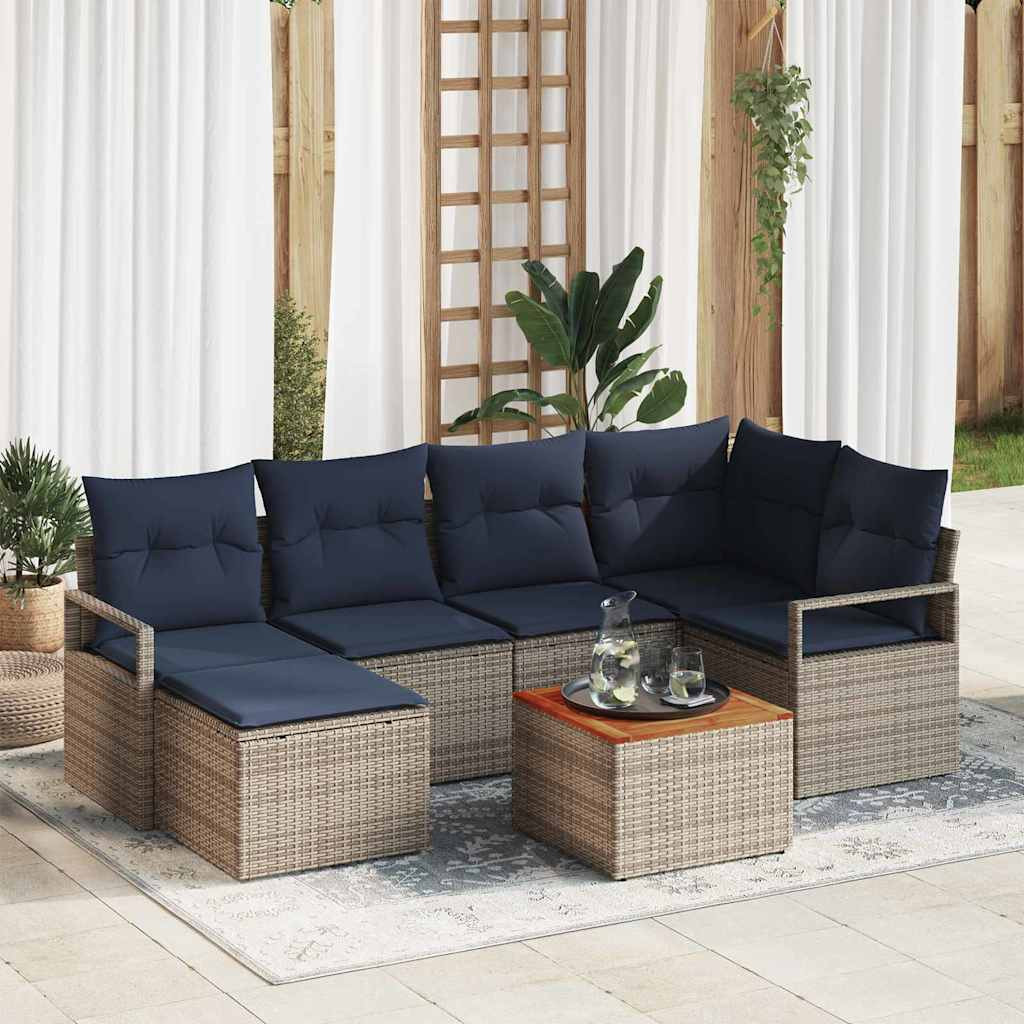 vidaXL Gartensofa-set mit Kissen 7 pcs Grau Poly-Rattan